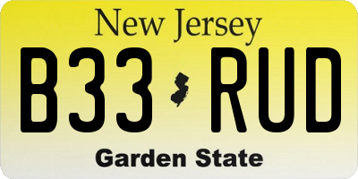 NJ license plate B33RUD