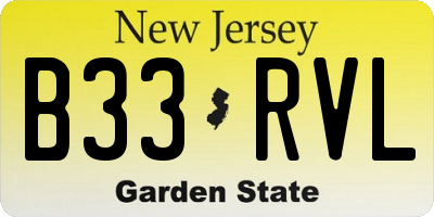 NJ license plate B33RVL