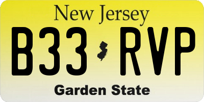 NJ license plate B33RVP