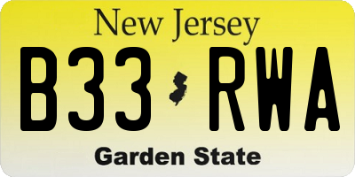 NJ license plate B33RWA