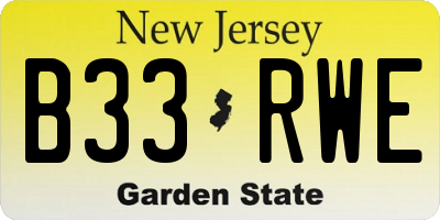 NJ license plate B33RWE