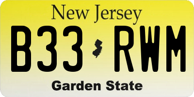 NJ license plate B33RWM