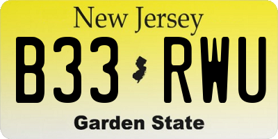 NJ license plate B33RWU