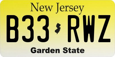 NJ license plate B33RWZ