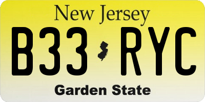 NJ license plate B33RYC