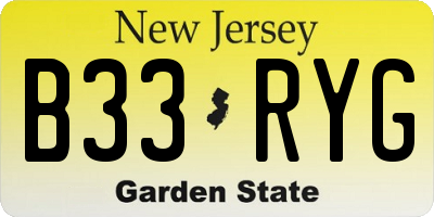 NJ license plate B33RYG