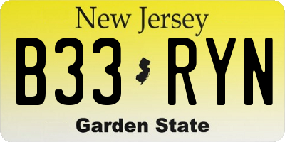 NJ license plate B33RYN
