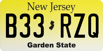 NJ license plate B33RZQ