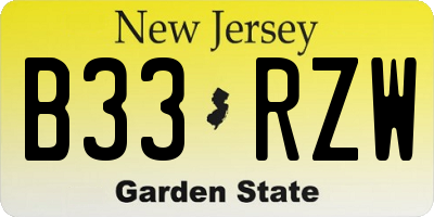 NJ license plate B33RZW