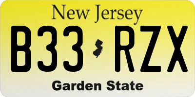NJ license plate B33RZX