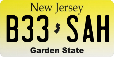 NJ license plate B33SAH