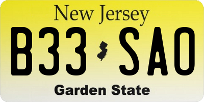 NJ license plate B33SAO