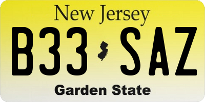 NJ license plate B33SAZ