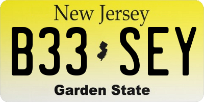 NJ license plate B33SEY