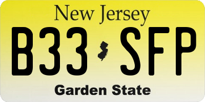 NJ license plate B33SFP