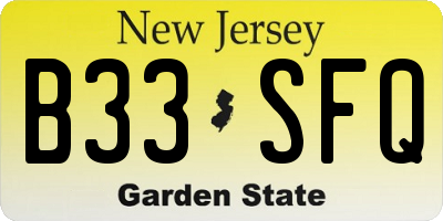 NJ license plate B33SFQ