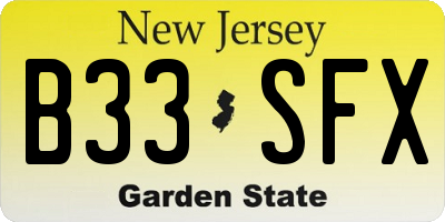 NJ license plate B33SFX
