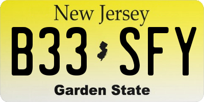 NJ license plate B33SFY