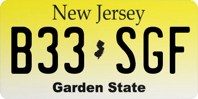 NJ license plate B33SGF