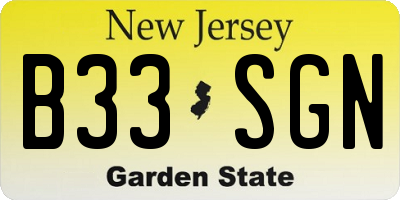 NJ license plate B33SGN