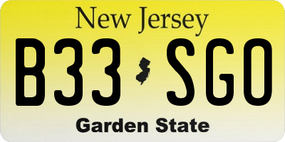 NJ license plate B33SGO