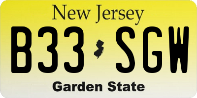 NJ license plate B33SGW