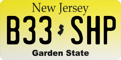 NJ license plate B33SHP