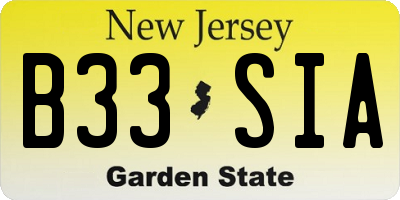 NJ license plate B33SIA