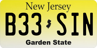 NJ license plate B33SIN