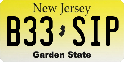 NJ license plate B33SIP