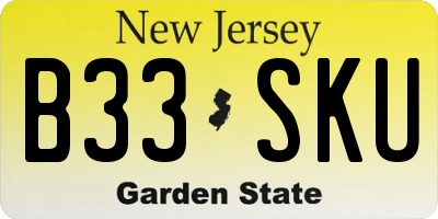 NJ license plate B33SKU