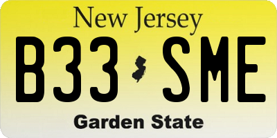 NJ license plate B33SME