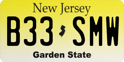 NJ license plate B33SMW
