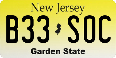 NJ license plate B33SOC