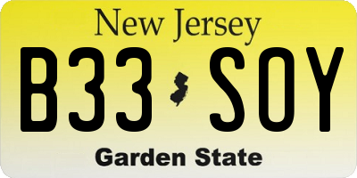 NJ license plate B33SOY