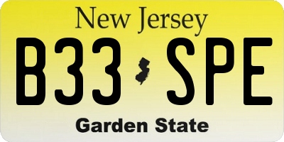 NJ license plate B33SPE