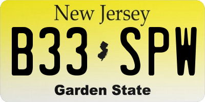 NJ license plate B33SPW