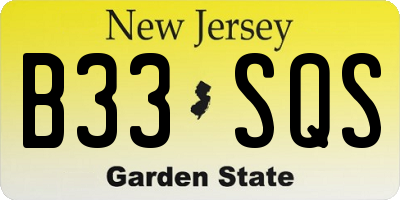 NJ license plate B33SQS