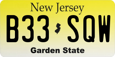 NJ license plate B33SQW