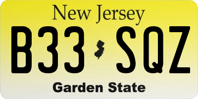 NJ license plate B33SQZ