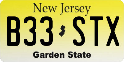 NJ license plate B33STX