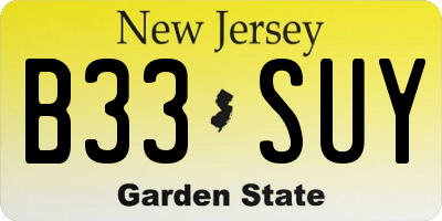 NJ license plate B33SUY