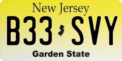 NJ license plate B33SVY