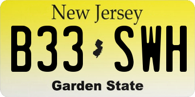 NJ license plate B33SWH