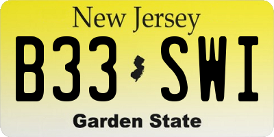 NJ license plate B33SWI