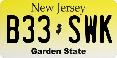 NJ license plate B33SWK