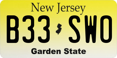NJ license plate B33SWO