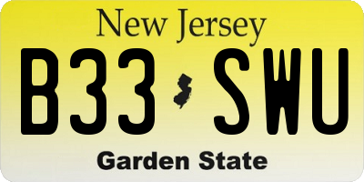 NJ license plate B33SWU