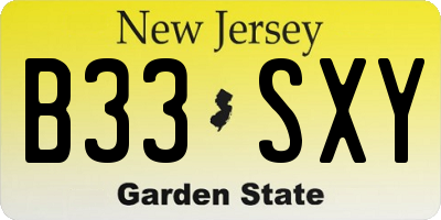 NJ license plate B33SXY