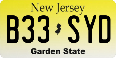 NJ license plate B33SYD